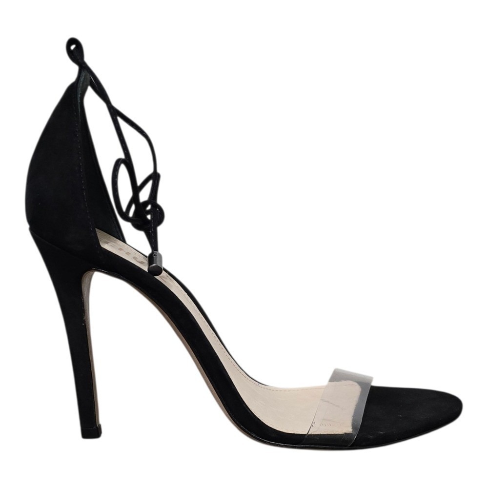 SCHUTZ Josseana Black Nubuck Leather Lace Up Strappy Stiletto Sandal Heels 9 B - Picture 2 of 14